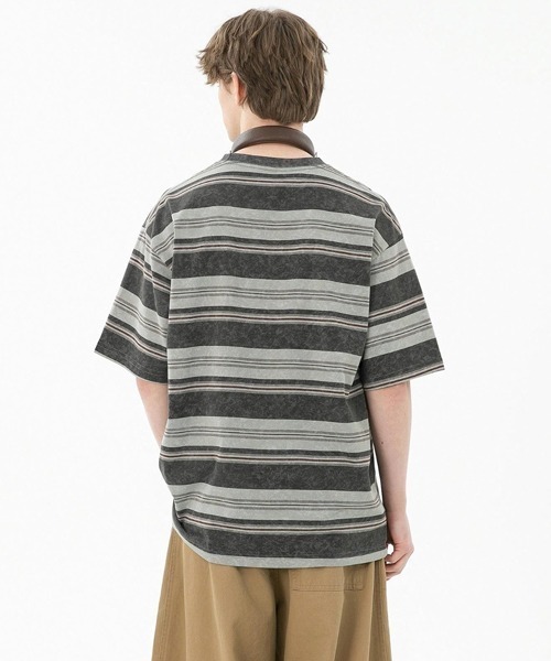 Ressaca(レサーカ)の「オーバーサイズマルチボーダーTシャツ(Tシャツ/カットソー・メンズ・ネイビー/イエロー/ピンク/ブルー/グレー・M/L/XL)」の14枚目の写真
