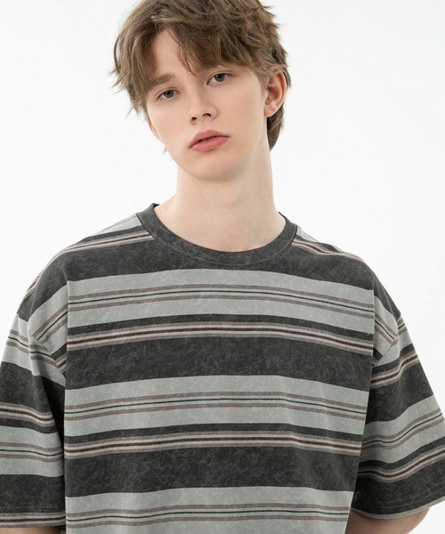Ressaca(レサーカ)の「オーバーサイズマルチボーダーTシャツ(Tシャツ/カットソー・メンズ・ネイビー/イエロー/ピンク/ブルー/グレー・M/L/XL)」の13枚目の写真