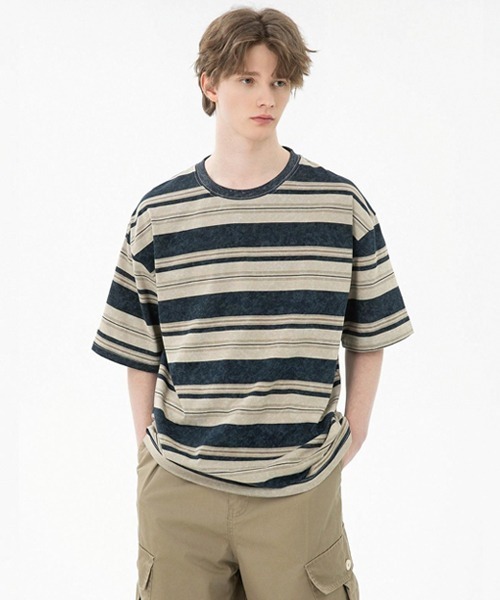 Ressaca(レサーカ)の「オーバーサイズマルチボーダーTシャツ(Tシャツ/カットソー・メンズ・ネイビー/イエロー/ピンク/ブルー/グレー・M/L/XL)」の15枚目の写真