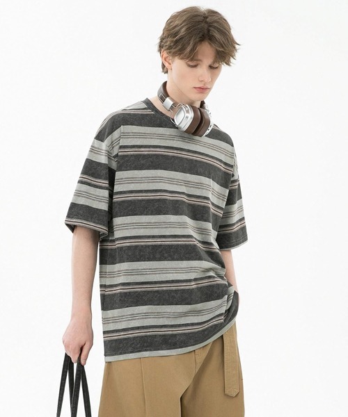 Ressaca(レサーカ)の「オーバーサイズマルチボーダーTシャツ(Tシャツ/カットソー・メンズ・ネイビー/イエロー/ピンク/ブルー/グレー・M/L/XL)」の21枚目の写真