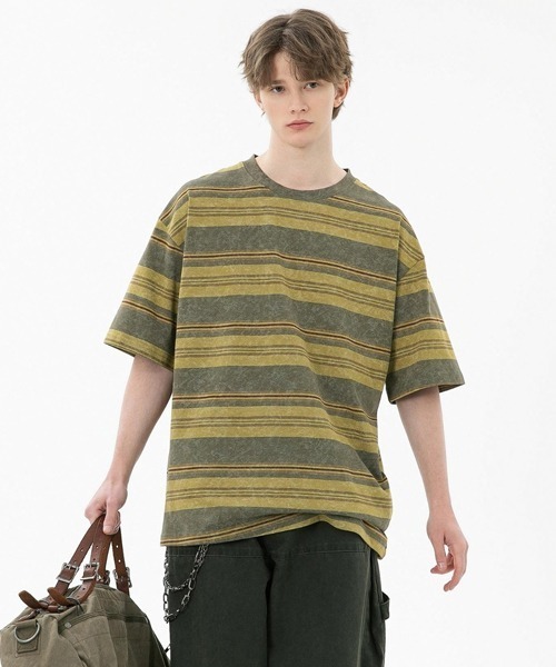 Ressaca(レサーカ)の「オーバーサイズマルチボーダーTシャツ(Tシャツ/カットソー・メンズ・ネイビー/イエロー/ピンク/ブルー/グレー・M/L/XL)」の6枚目の写真