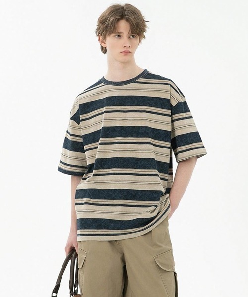 Ressaca(レサーカ)の「オーバーサイズマルチボーダーTシャツ(Tシャツ/カットソー・メンズ・ネイビー/イエロー/ピンク/ブルー/グレー・M/L/XL)」の7枚目の写真