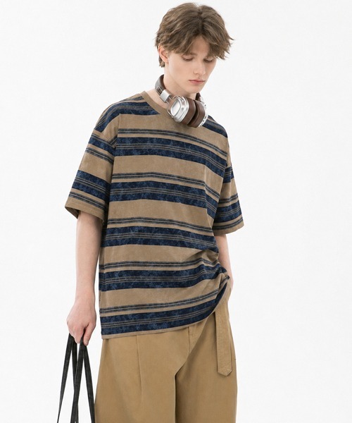 Ressaca(レサーカ)の「オーバーサイズマルチボーダーTシャツ(Tシャツ/カットソー・メンズ・ネイビー/イエロー/ピンク/ブルー/グレー・M/L/XL)」の19枚目の写真