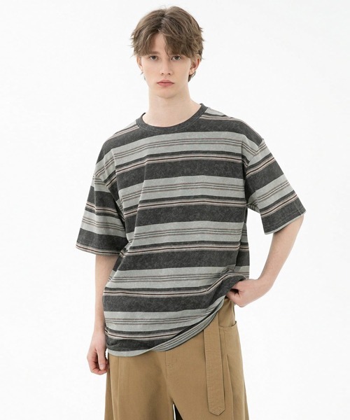 Ressaca(レサーカ)の「オーバーサイズマルチボーダーTシャツ(Tシャツ/カットソー・メンズ・ネイビー/イエロー/ピンク/ブルー/グレー・M/L/XL)」の20枚目の写真