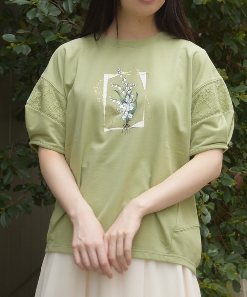 axes femme(アクシーズファム)の「アソートフラワープリントPO(Tシャツ/カットソー・レディース・グリーン/キナリ/ブルーグレー・FREE)」の3枚目の写真