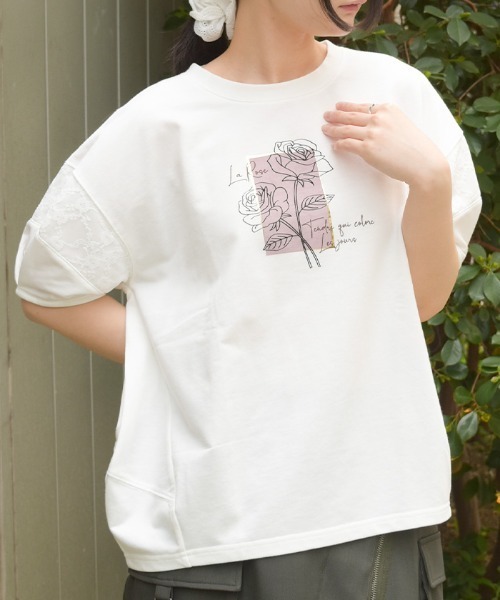 axes femme(アクシーズファム)の「アソートフラワープリントPO(Tシャツ/カットソー・レディース・グリーン/キナリ/ブルーグレー・FREE)」の2枚目の写真
