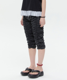 Shirred Texture Capri Pants [Charcoal]