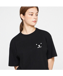 [ユニセックス]パピーフェイスホワイトスモールドローイングスマイル半袖Tシャツ_ブラック