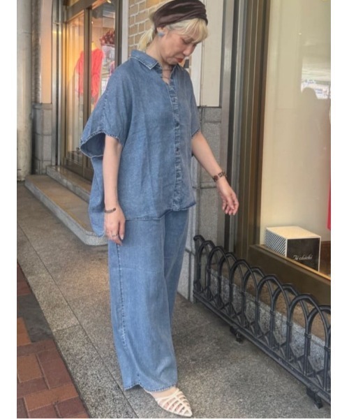Te chichi(テチチ)の「ウォッシュデニムライクタックワイドパンツ(セットアップ可)(その他パンツ・レディース・ブラック/ネイビー・M/S)」の6枚目の写真