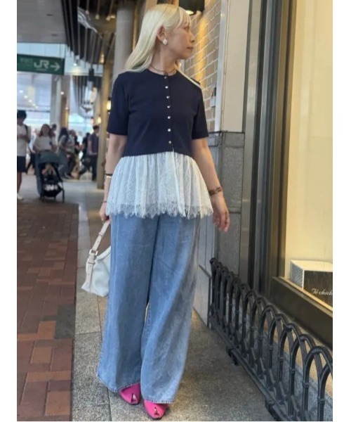 Te chichi(テチチ)の「ウォッシュデニムライクタックワイドパンツ(セットアップ可)(その他パンツ・レディース・ブラック/ネイビー・M/S)」の12枚目の写真
