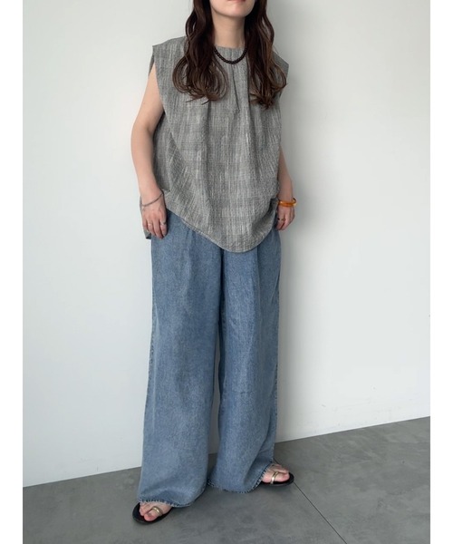 Te chichi(テチチ)の「ウォッシュデニムライクタックワイドパンツ(セットアップ可)(その他パンツ・レディース・ブラック/ネイビー・M/S)」の19枚目の写真