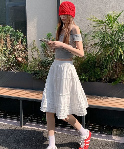 HALEY PESCA(ヘーリーペスカ)の「HALEY PESCA/ティアードフリルボリュームスカート(スカート・レディース・ホワイト・MEDIUM/SMALL/LARGE)」の5枚目の写真