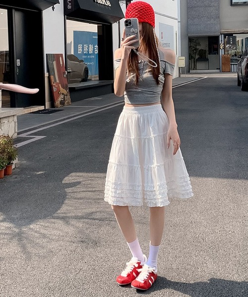HALEY PESCA(ヘーリーペスカ)の「HALEY PESCA/ティアードフリルボリュームスカート(スカート・レディース・ホワイト・MEDIUM/SMALL/LARGE)」の7枚目の写真