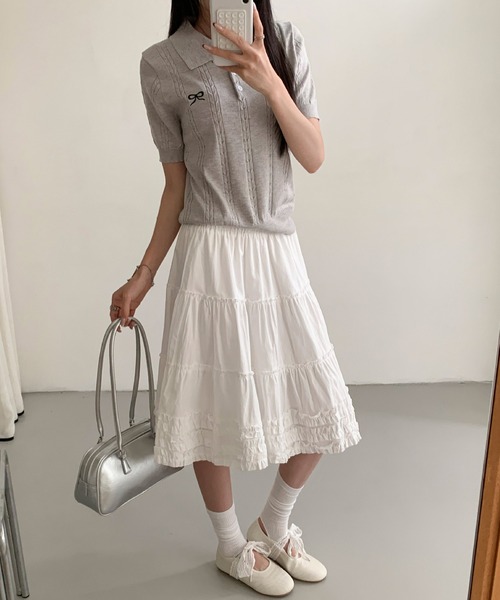 HALEY PESCA(ヘーリーペスカ)の「HALEY PESCA/ティアードフリルボリュームスカート(スカート・レディース・ホワイト・MEDIUM/SMALL/LARGE)」の3枚目の写真