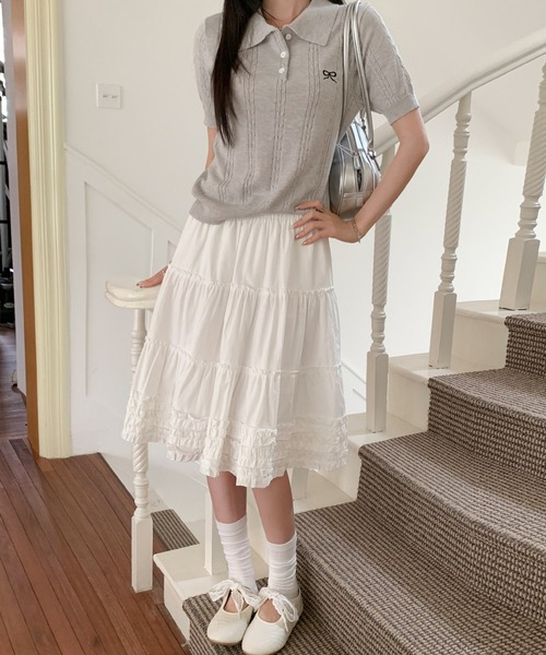 HALEY PESCA(ヘーリーペスカ)の「HALEY PESCA/ティアードフリルボリュームスカート(スカート・レディース・ホワイト・MEDIUM/SMALL/LARGE)」の16枚目の写真