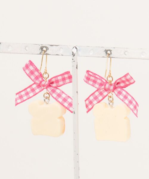VIBGYOR(ヴィブジョー)の「【MUURABBTI】くまちゃんハートジャムトーストピアス(MA)(ピアス(両耳用)・レディース・ブラック/ピンク・FREE)」の7枚目の写真