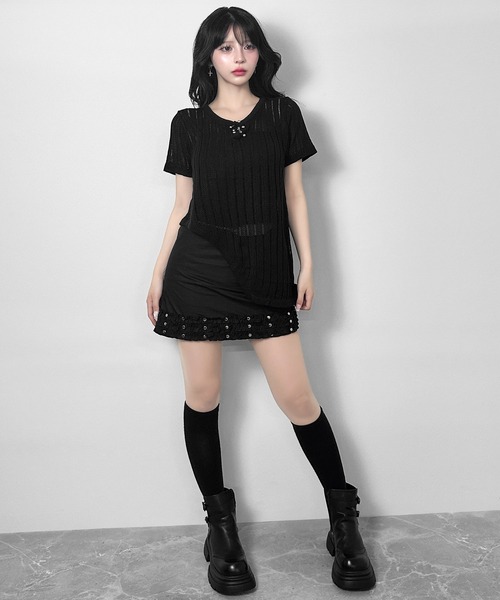 FOLLOWIN(フォロウィン)の「ピアシングポイントアシメヘムシアーニットトップス(ニット/セーター・レディース・ブラック/グレー/ホワイト・FREE)」の20枚目の写真