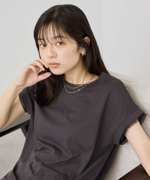 NAVY(ネイビー)の「【SARARI /サラリ】冷感 DRY チュールレース使いUVカットTシャツ(Tシャツ/カットソー・レディース・チャコール/ターコイズブルー/オフホワイト・M/L)」の3枚目の写真