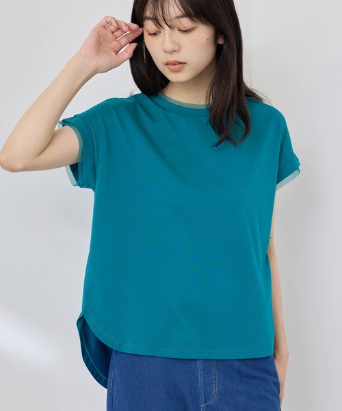 NAVY(ネイビー)の「【SARARI /サラリ】冷感 DRY チュールレース使いUVカットTシャツ(Tシャツ/カットソー・レディース・チャコール/ターコイズブルー/オフホワイト・M/L)」の9枚目の写真