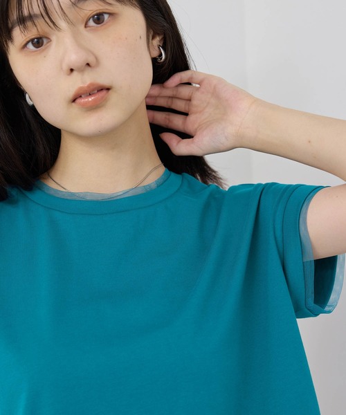 NAVY(ネイビー)の「【SARARI /サラリ】冷感 DRY チュールレース使いUVカットTシャツ(Tシャツ/カットソー・レディース・チャコール/ターコイズブルー/オフホワイト・M/L)」の12枚目の写真