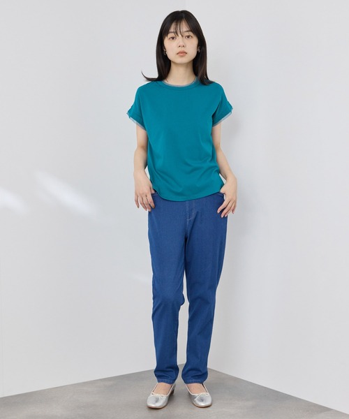 NAVY(ネイビー)の「【SARARI /サラリ】冷感 DRY チュールレース使いUVカットTシャツ(Tシャツ/カットソー・レディース・チャコール/ターコイズブルー/オフホワイト・M/L)」の13枚目の写真