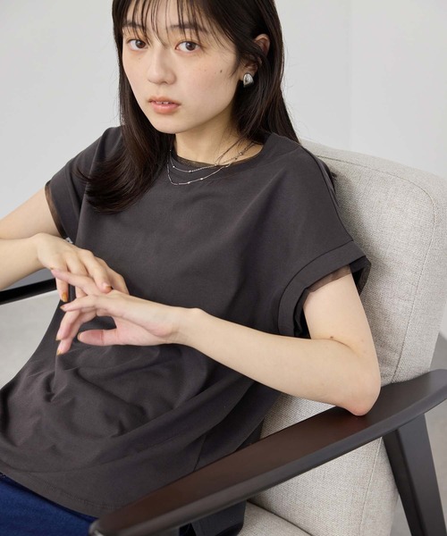 NAVY(ネイビー)の「【SARARI /サラリ】冷感 DRY チュールレース使いUVカットTシャツ(Tシャツ/カットソー・レディース・チャコール/ターコイズブルー/オフホワイト・M/L)」の15枚目の写真