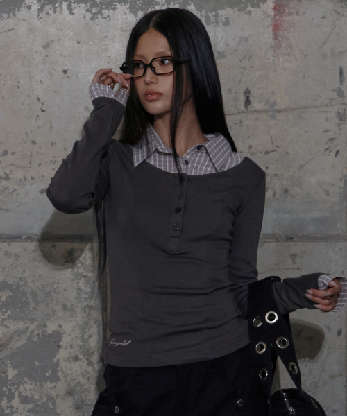 FANCY CLUB(ファンシークラブ)の「シャツレイヤードロングスリーブ (チャコール) F25ZB023(Tシャツ/カットソー・レディース・その他・ONE SIZE)」の2枚目の写真