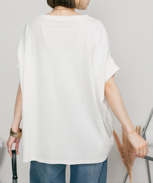 MARAI(マーライ)の「ドルマン半袖ボートネックカットソー Tシャツ コットン100% 無地(Tシャツ/カットソー・レディース・ネイビー/杢グレー・4L~5L)」の10枚目の写真