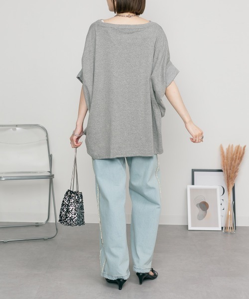 MARAI(マーライ)の「ドルマン半袖ボートネックカットソー Tシャツ コットン100% 無地(Tシャツ/カットソー・レディース・ネイビー/杢グレー・4L~5L)」の22枚目の写真