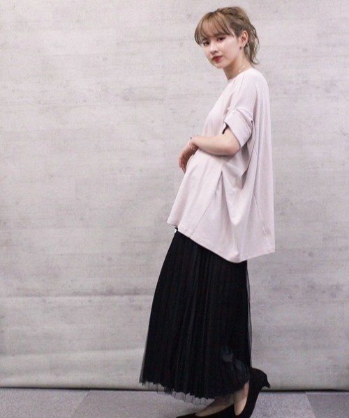 MARAI(マーライ)の「ドルマン半袖ボートネックカットソー Tシャツ コットン100% 無地(Tシャツ/カットソー・レディース・ネイビー/杢グレー・4L~5L)」の15枚目の写真