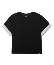 PDベーシックロールアップクロップ半袖Tシャツブラック