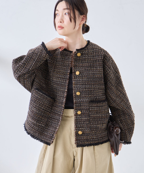 journal standard L'essage(ジャーナルスタンダードレサージュ)の「GIOLICA TWEED ドルマンジャケット(その他アウター・レディース・ベージュ/ブラウン・FREE)」の1枚目の写真