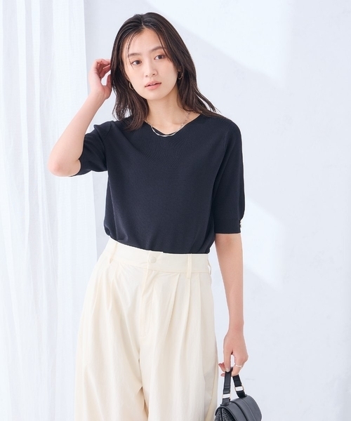 a.v.v(アーヴェヴェ)の「ハーフスリーブVネックサマーニット【WEB限定/洗える/接触冷感/UVカット】(ニット/セーター・レディース・オレンジ/ネイビー/ダークインディゴブルー/グレー系その他/ブラック・38/42/36/40)」の18枚目の写真