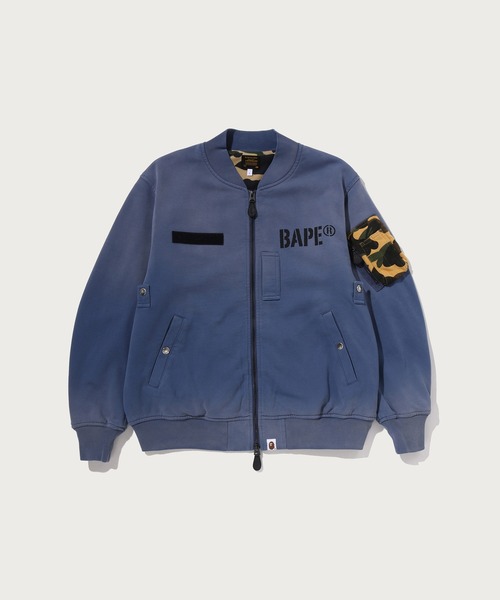 A BATHING APE(アベイシングエイプ)の「BAPE SWEAT BOMBER JACKET(ミリタリージャケット・メンズ・ネイビー/オリーブ・MEDIUM/X-LARGE/LARGE/XX-LARGE/SMALL)」の2枚目の写真