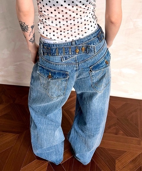 center i(センターアイ)の「ヴィンテージウォッシュハイウエストワイドデニムパンツ(デニムパンツ・レディース・ブルー・M/S)」の10枚目の写真