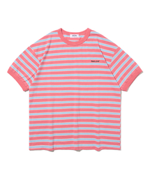 TAILOR STUDIO（テーラースタジオ）の「ミニマルロゴストライプ半袖Tシャツ（ピンク）（Tシャツ/カットソー）」