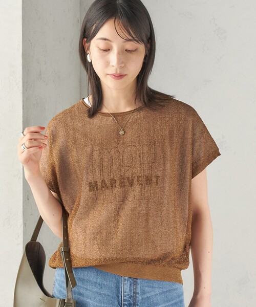 SHIPS（シップス）の「〈手洗い可能〉ラメ シアー フレンチスリーブ ニット プルオーバー（ニット/セーター・レディース・ブラック/オフホワイト/キャメル・ONE SIZE）」の3枚目の写真