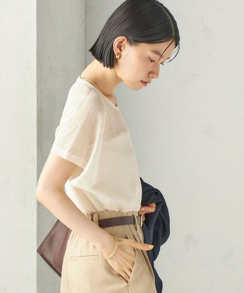 SHIPS（シップス）の「〈手洗い可能〉ラメ シアー フレンチスリーブ ニット プルオーバー（ニット/セーター・レディース・ブラック/オフホワイト/キャメル・ONE SIZE）」の10枚目の写真