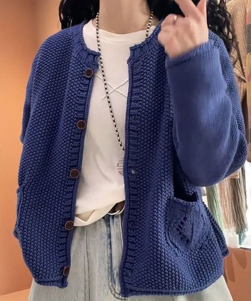 Flugge(フラッジー)の「ノーカラーニットカーディガン(カーディガン/ボレロ・レディース・ネイビー/グリーン・LARGE/MEDIUM)」の5枚目の写真