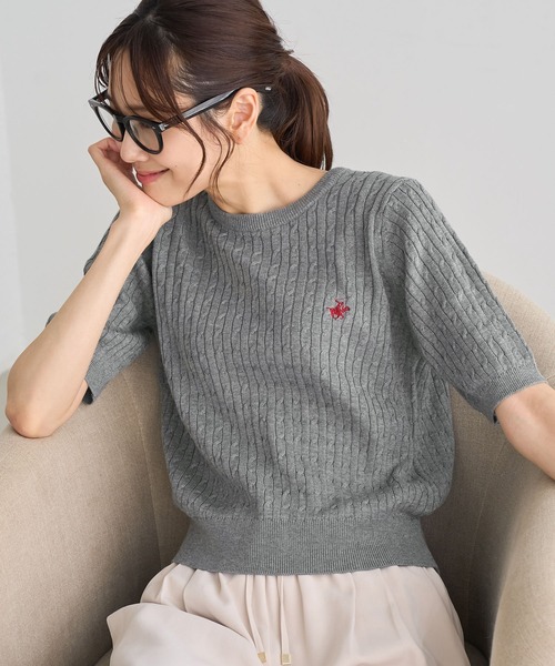 BEVERLY HILLS POLO CLUB（ビバリーヒルズポロクラブ）の「【BEVERLY HILLS POLO CLUB別注】ケーブルニットプルオーバー（ニット/セーター・レディース・ライトグレー/ネイビー/レッド/キナリ・FREE）」の8枚目の写真