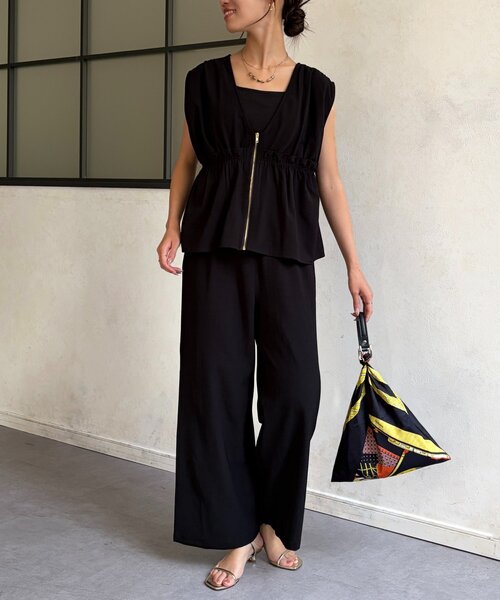 Chez toi(シェトワ)の「【選べるセットアップ】ギャザーペプラムベスト×ボトムスSET(ワンピース・レディース・ブラウン系その他/ブラック系その他/モカ/ブラック・FREE)」の3枚目の写真