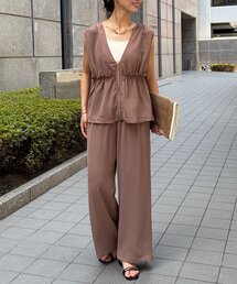 Chez toi | 【選べるセットアップ】ギャザーペプラムベスト×ボトムスSET(ワンピース)
