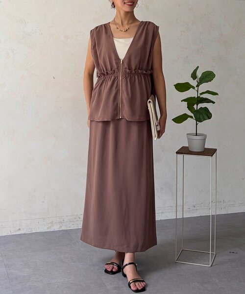 Chez toi(シェトワ)の「【選べるセットアップ】ギャザーペプラムベスト×ボトムスSET(ワンピース・レディース・ブラウン系その他/ブラック系その他/モカ/ブラック・FREE)」の12枚目の写真