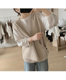 深Vネック カシュクール風 ニットベスト