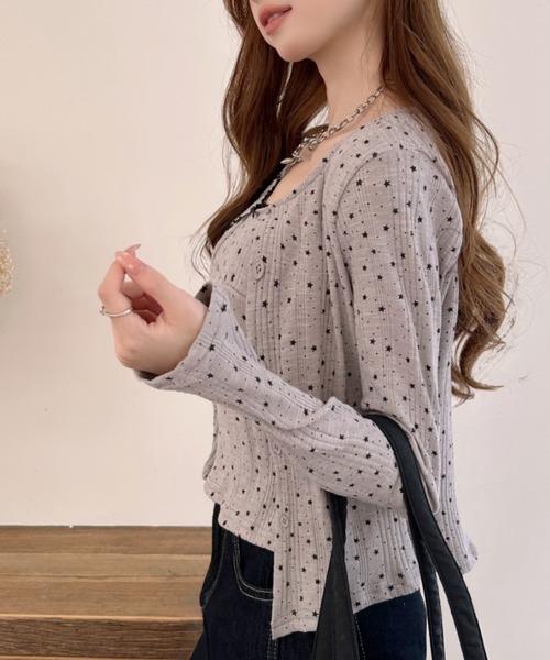Ada.(エイダ)の「【2点セット】レースリボンキャミソール&スタープリントシアーカーディガン(アンサンブル・レディース・ホワイト/グレー・FREE)」の8枚目の写真