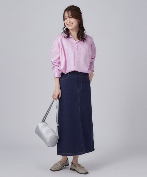 SHOO・LA・RUE(シューラルー)の「【洗濯機可】インせず決まるAライン ストライプスキッパーシャツ(シャツ/ブラウス・レディース・ブルー系7/ピンク系7/チャコール/ホワイト系5・00)」の15枚目の写真