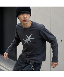 [ODNR UNISEックス]ツインズスター ロングスリーブ 長袖Tシャツ_チャコール