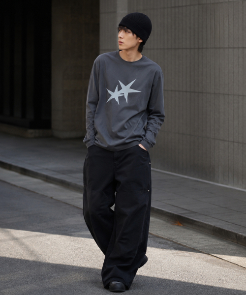 GRAVER ORDINARY（グレイバーオーディナリー）の「[ODNR UNISEックス]ツインズスター ロングスリーブ 長袖Tシャツ_チャコール（Tシャツ/カットソー・レディース・チャコール・MEDIUM/LARGE）」の8枚目の写真