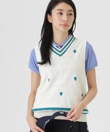 【PEARLY GATES】リバーシブルVネックニットベスト <エンブレム総柄> (WOMENS)