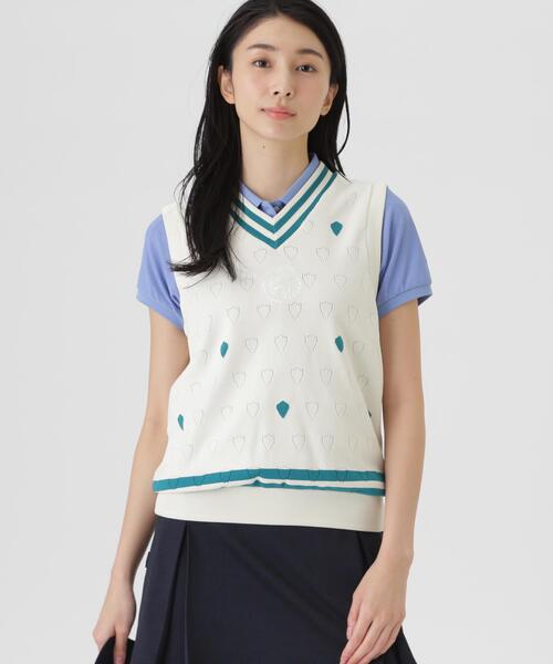 PEARLY GATES（パーリーゲイツ）の「【PEARLY GATES】リバーシブルVネックニットベスト ＜エンブレム総柄＞ (WOMENS)（ベスト・レディース・ホワイト系その他・LARGE/MEDIUM/SMALL）」の2枚目の写真